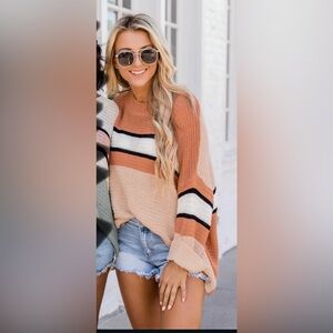 Burnt orange, black and beige light weight crochet fall color top